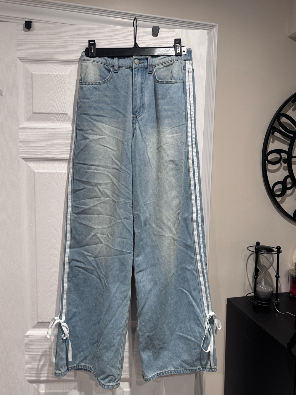 SHEIN Light Blue Wide-Leg Jeans with White Side Stripes